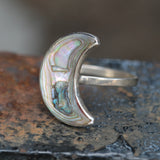 Vintage Sterling Abalone Moon Ring 6.5