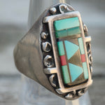 Vintage Sterling Multi Stone Inlay Zuni Ring 8.25 Carolyn Bobelu