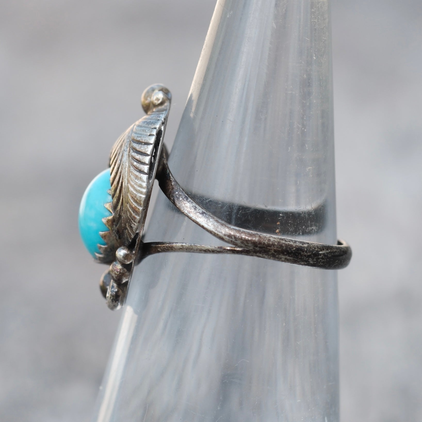 Vintage Sterling Turquoise Feather Ring 4.75
