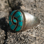 Vintage Sterling Turquoise Inlay Ring 7