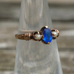 Victorian 14K Gold Blue Gem and Pearl Ring 5.25
