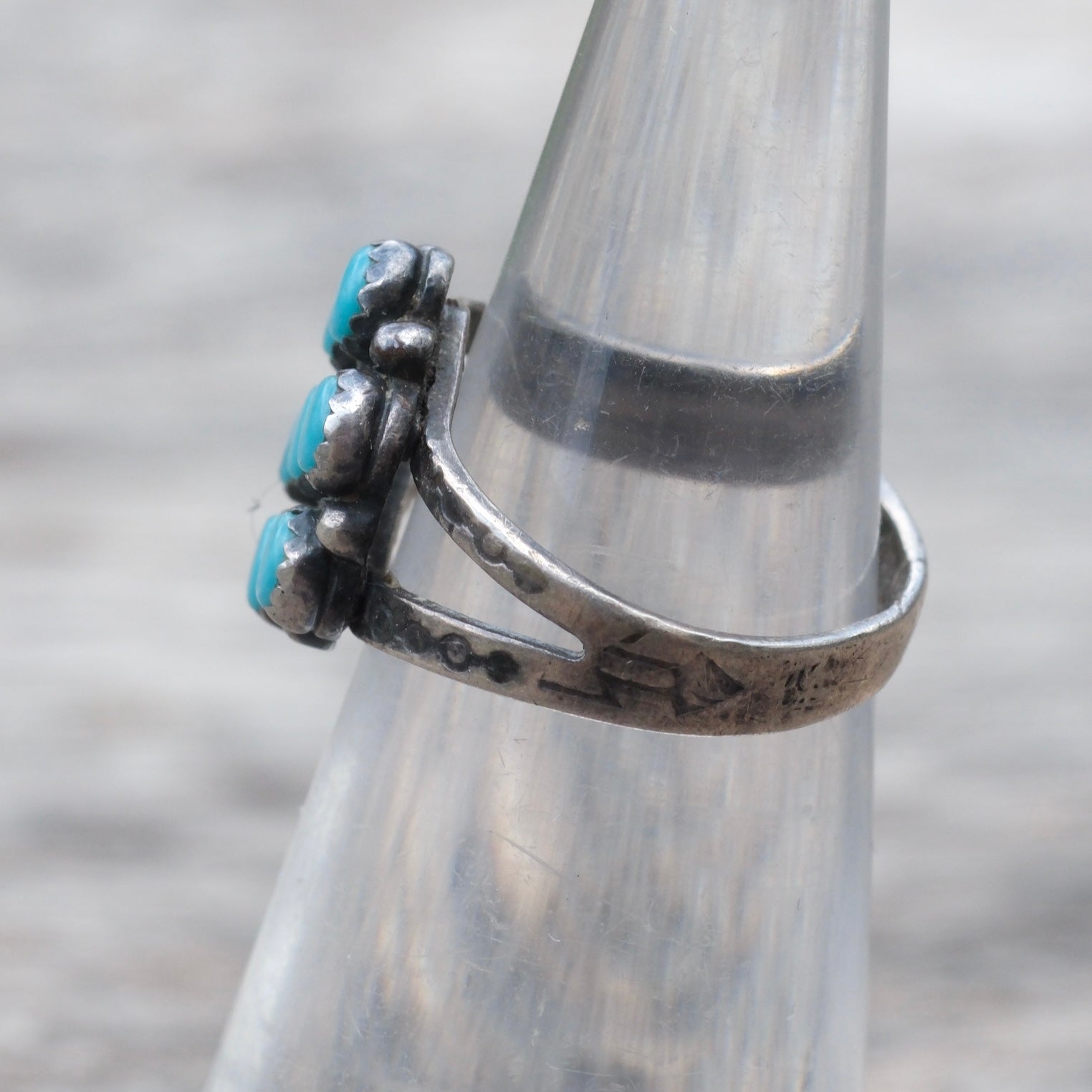 Vintage Sterling Turquoise Cluster Ring 5