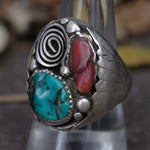 Vintage Sterling Turquoise and Coral Ring 10