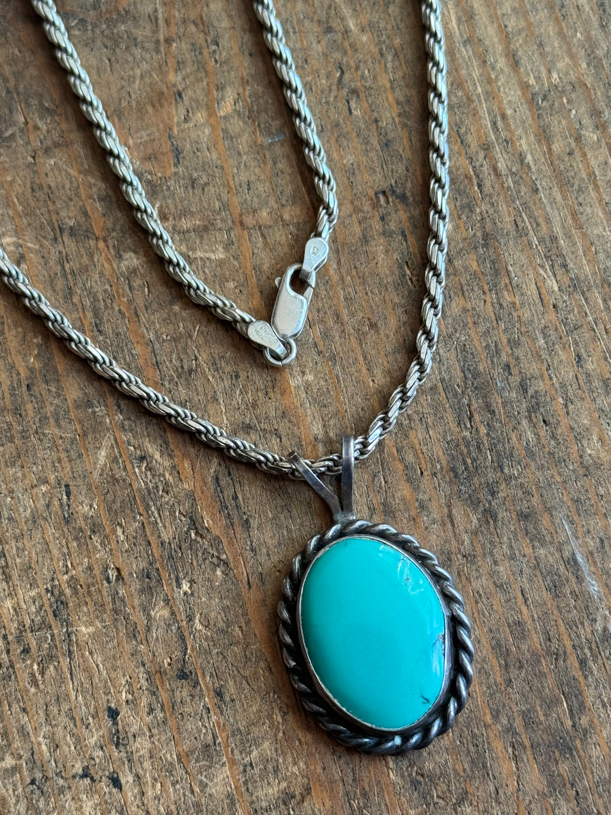 Vintage Sterling Silver Chunky Roped Turquoise Necklace