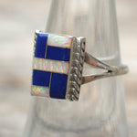 Vintage Sterling Opalite and Lapis Inlay Ring 7
