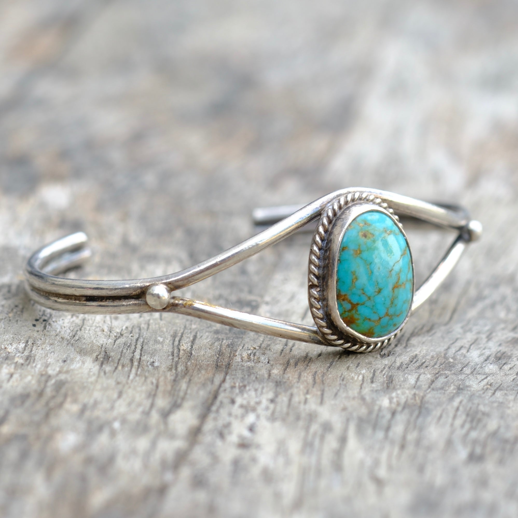Vintage Sterling Turquoise Roper Cuff Bracelet