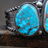 HEAVY Vintage Sterling 3-Stone Turquoise Cuff Bracelet