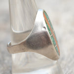 Vintage Sterling Turquoise and Coral Inlay Ring 9.75