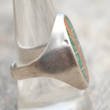 Vintage Sterling Turquoise and Coral Inlay Ring 9.75