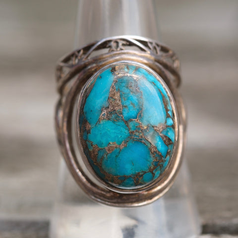 Vintage Sterling Compressed Turquoise Ring 8.5
