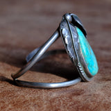 Vintage Sterling Huge Turquoise Feather Cuff 6"