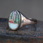 Vintage Sterling Multistone Inlay Ring 9.75