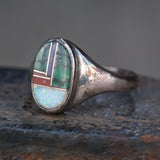 Vintage Sterling Multistone Inlay Ring 9.75