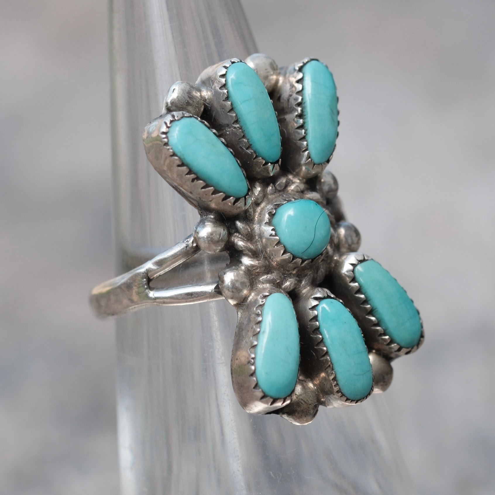Vintage Sterling Turquoise Cluster Ring 4.75