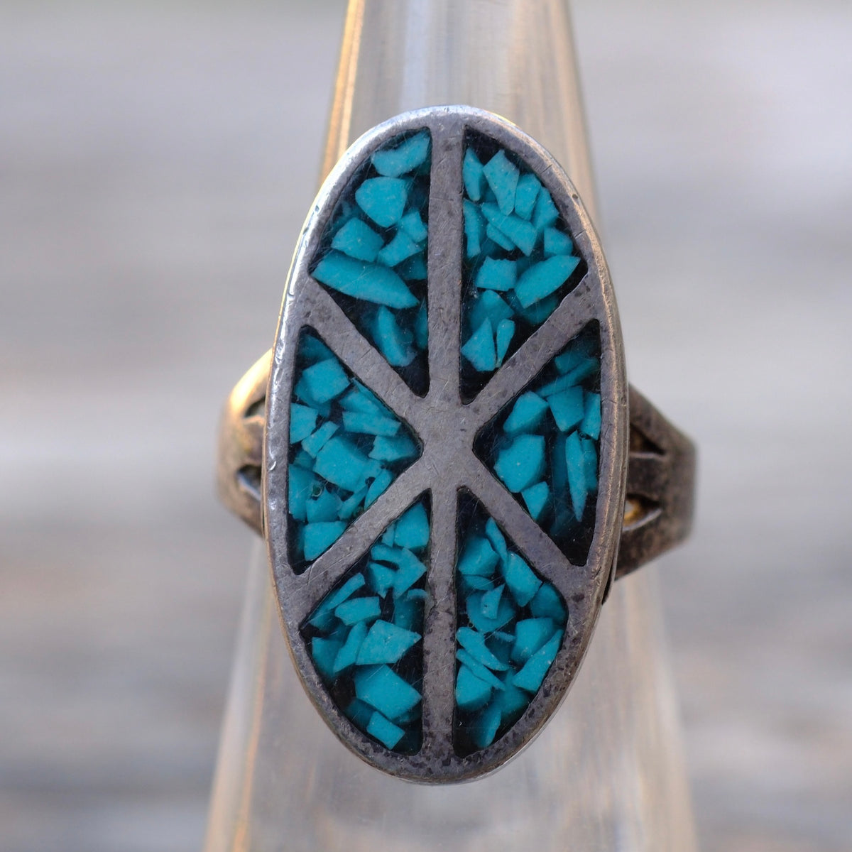 Vintage Sterling Turquoise Chip Inlay Ring 5.5