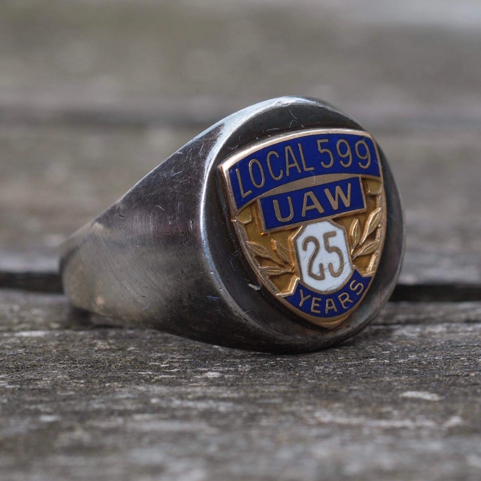 Vintage Sterling UAW Service Signet Ring 9.75