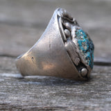 Vintage Sterling Turquoise Feather Ring 9.5