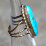 Vintage Sterling Turquoise Roper Ring 4.5