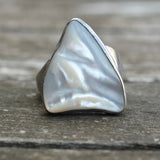 Vintage Sterling Mother Of Pearl Ring 10.75