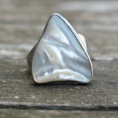 Vintage Sterling Mother Of Pearl Ring 10.75