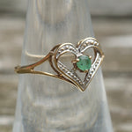 Vintage 10k Gold Green Garnet Heart Ring 7
