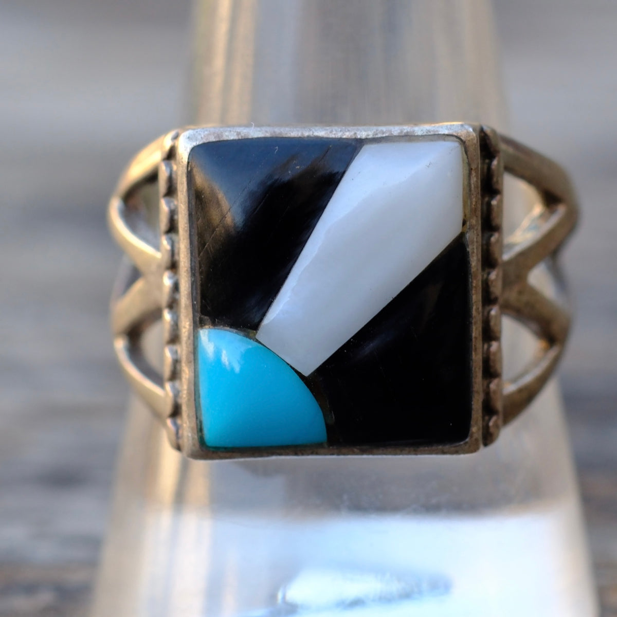 Vintage Sterling Multistone Inlay Sunrise Ring 10.5