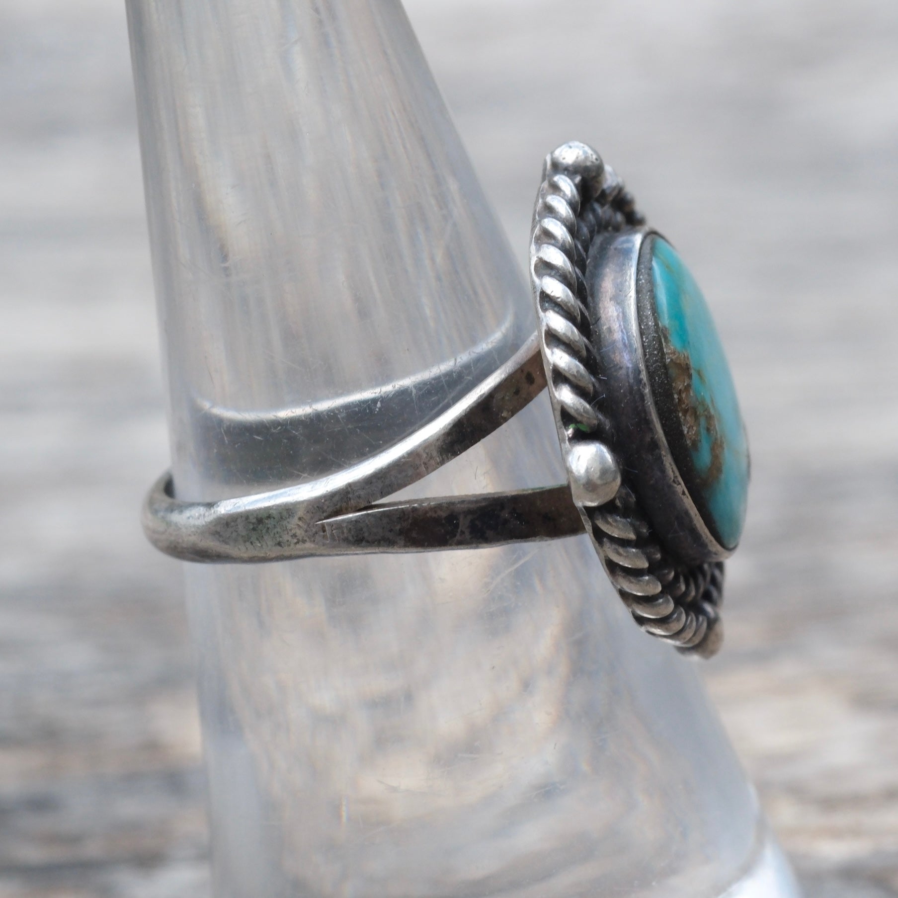 Vintage Sterling Turquoise Roper Ring 6.75
