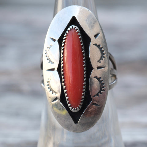Vintage Sterling Coral Shadowbox Ring 6