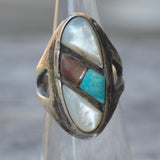 Vintage Sterling Multistone Inlay Ring 4.5