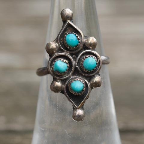 Vintage Sterling Turquoise Cluster Ring 5.25