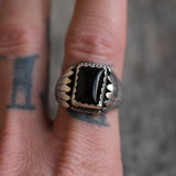 Vintage Sterling Onyx Ribbed Band Ring 11.25