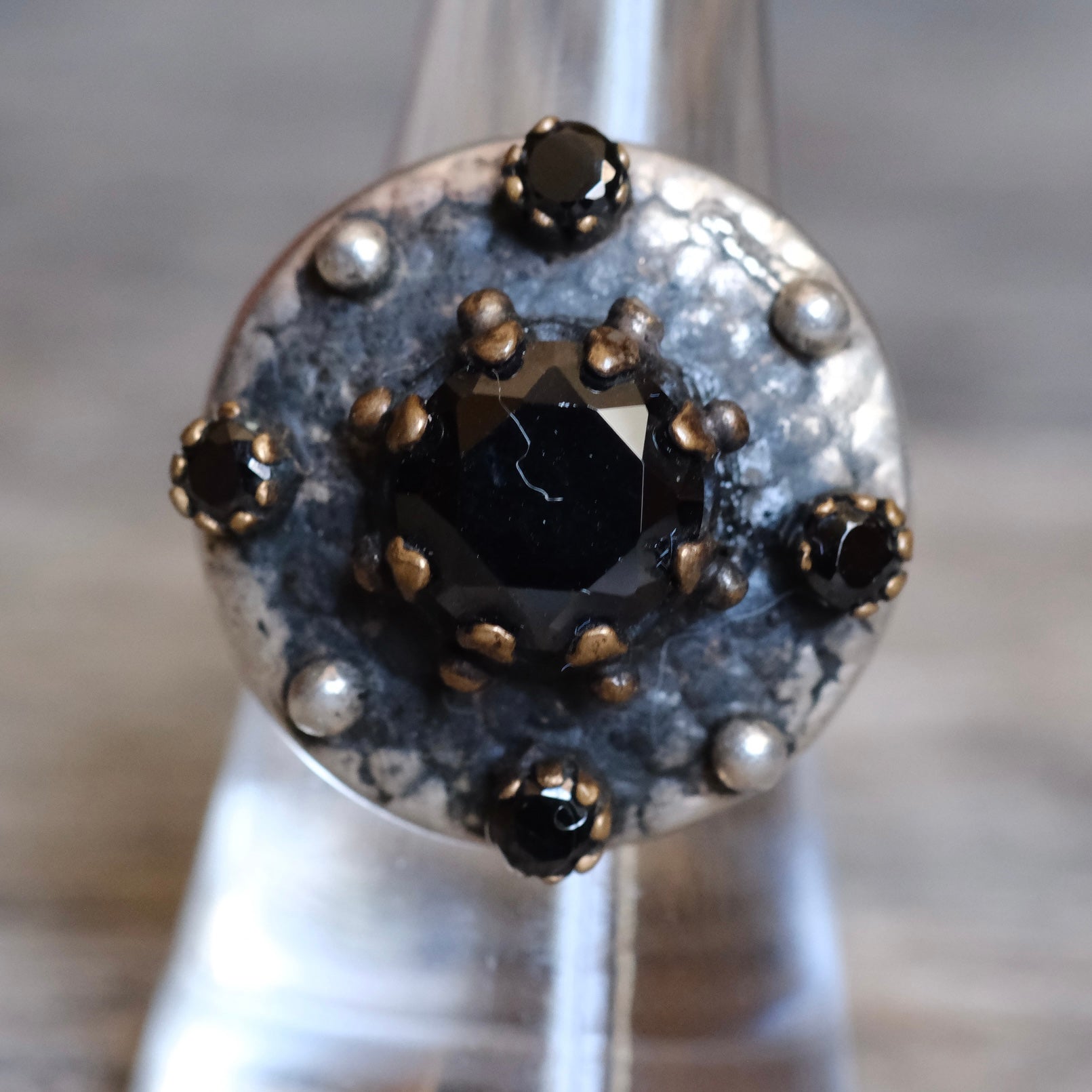 Vintage Sterling Onyx Cluster Ring 7.75