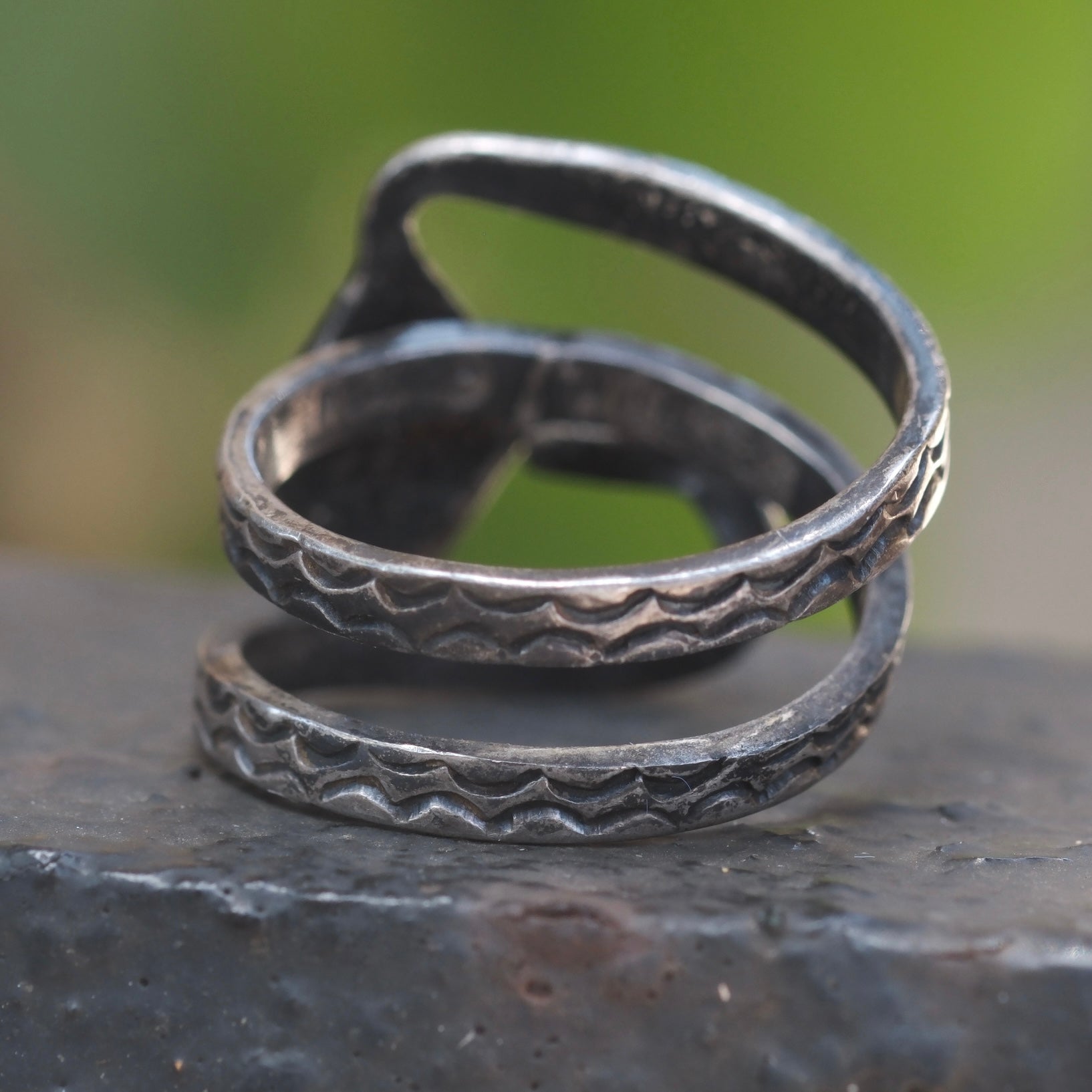 Vintage Sterling Malachite Snake Ring 5.75