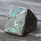Vintage Sterling Turquoise Inlay Ring 10.75