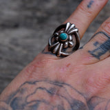 Vintage Sterling Silver Sandcast Turquoise Ring 7.5
