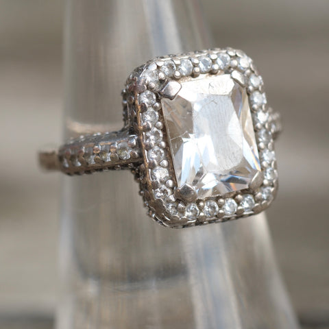 Vintage Sterling CZ Cocktail Ring 6.25