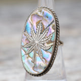 Vintage Sterling Abalone Sweet Leaf Ring 6.5