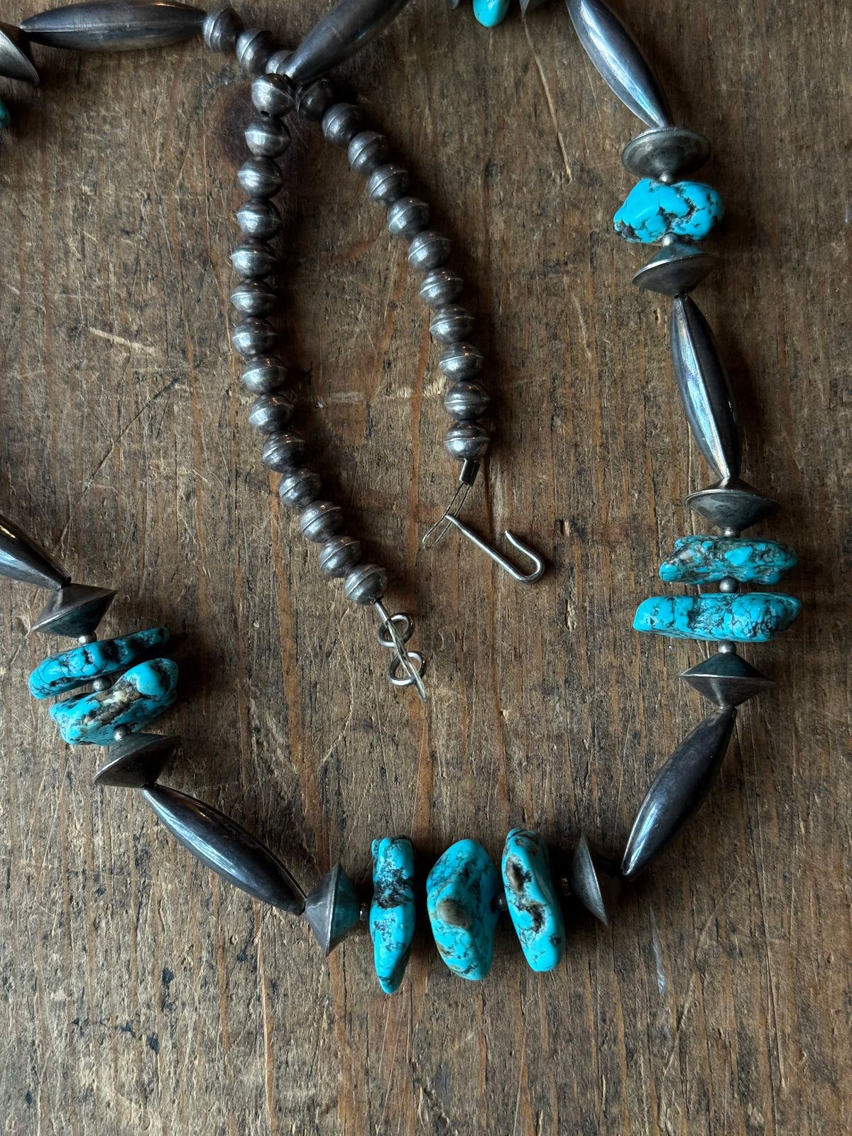 Vintage Sterling Silver Chunky Bead & Raw Turquoise Necklace