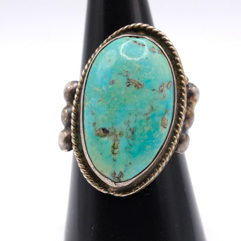 Vintage Sterling Turquoise Split Shank Ring 8
