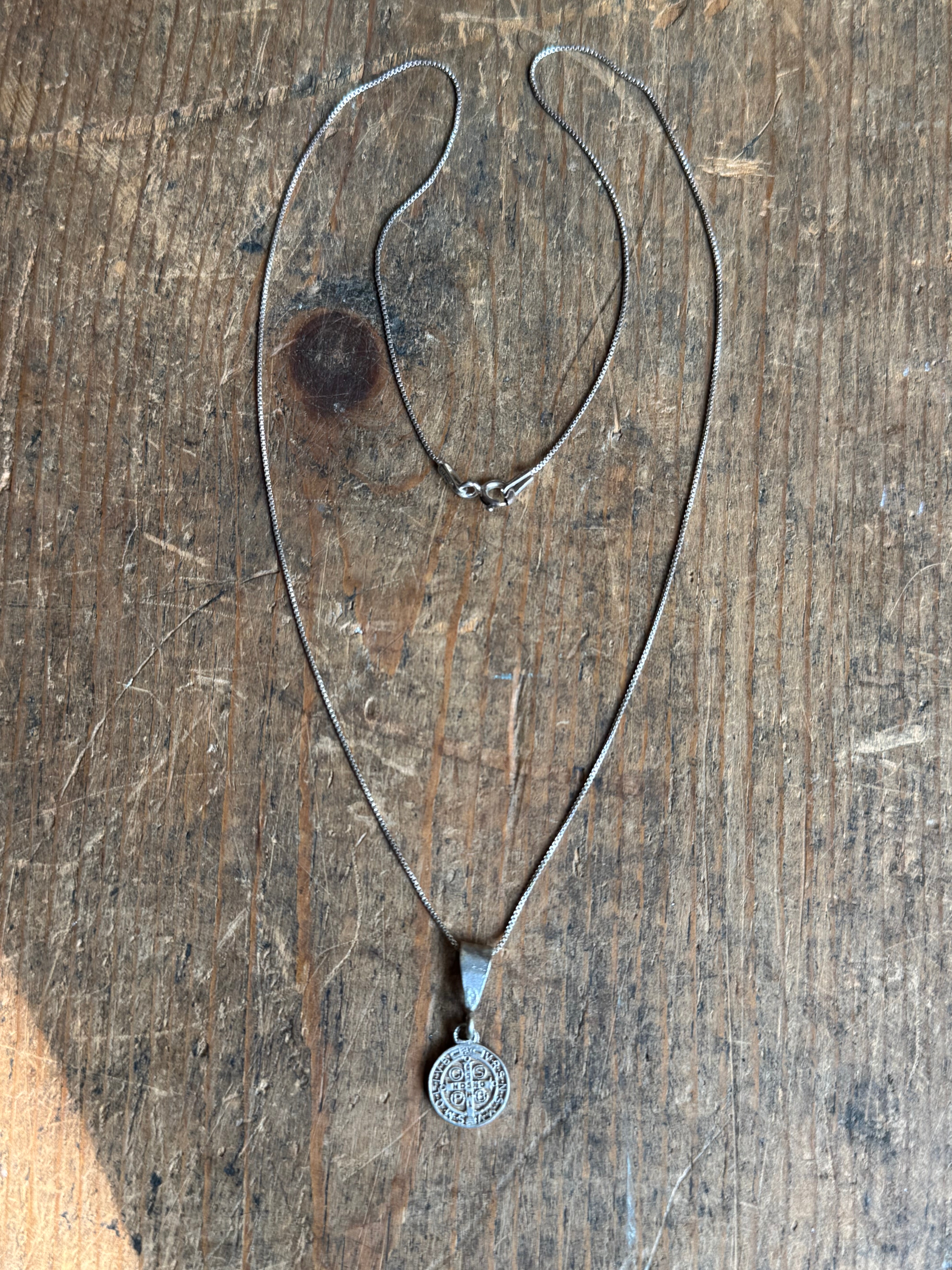 Vintage Sterling Silver Saint Benedict Necklace