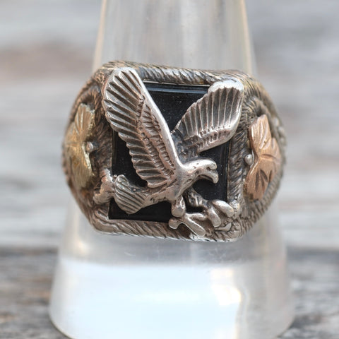 Vintage Sterling Onyx Eagle Ring 10.75