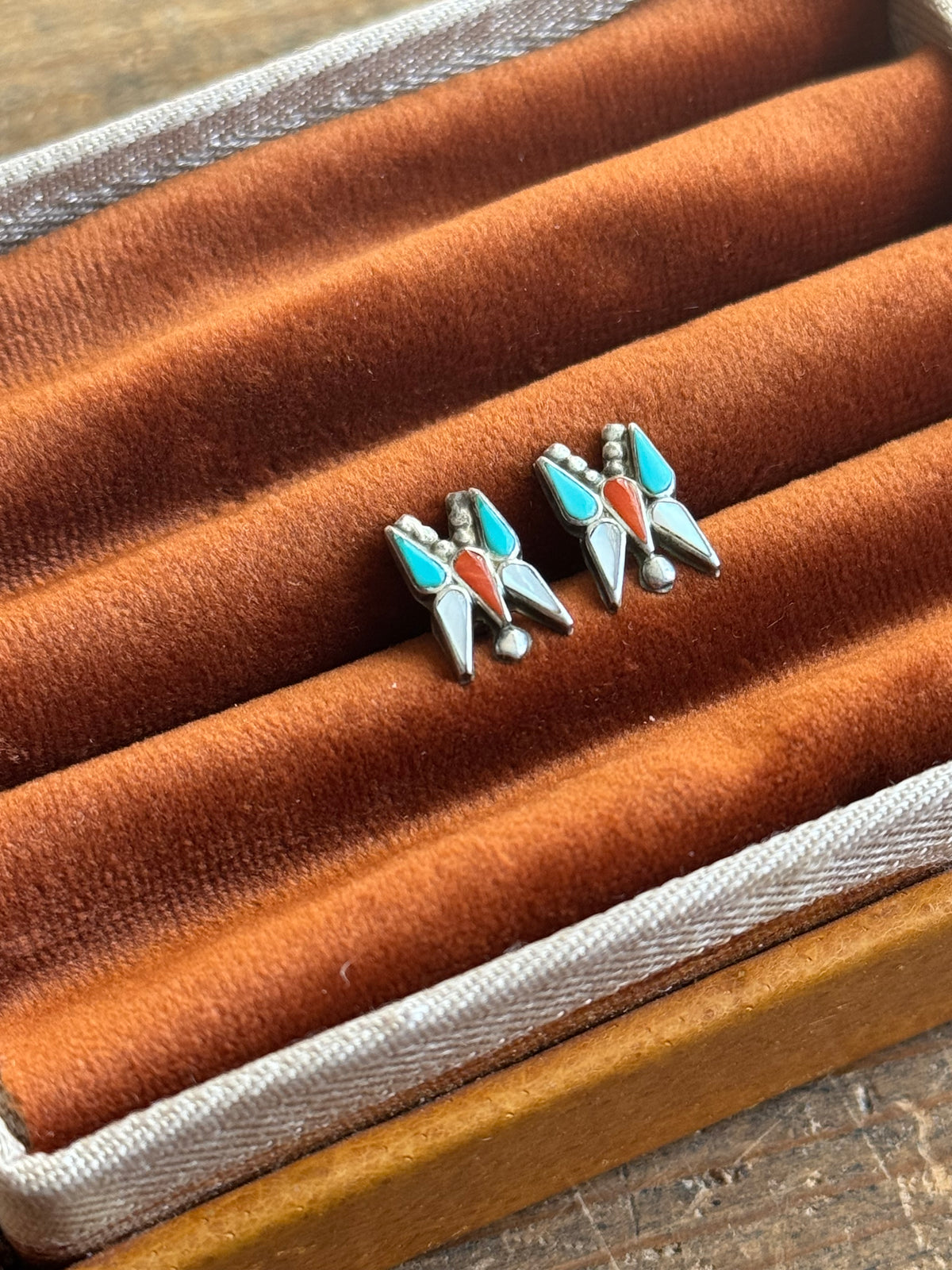 Vintage Sterling Silver Multistone Inlay Butterfly Earrings