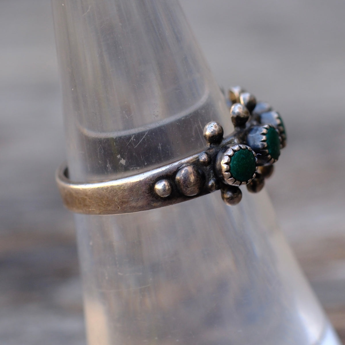 Vintage Sterling Snake Eye Turquoise Ring 6.5