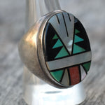 Vintage Sterling Zuni Inlay Ring 10.25