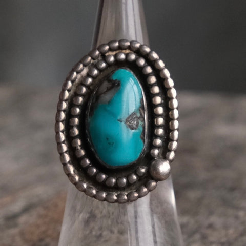 Vintage Sterling Turquoise Double Roper Ring 5.25