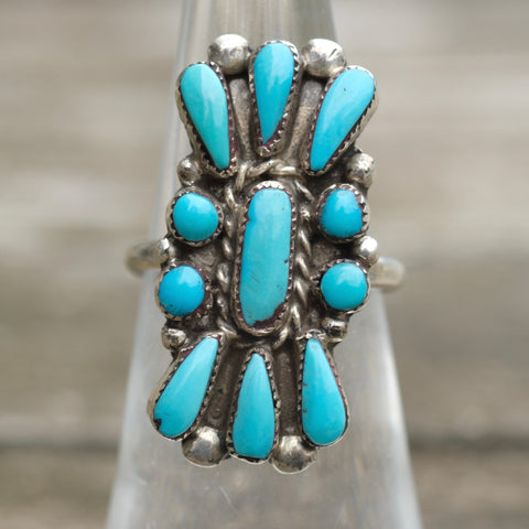 Vintage Sterling Turquoise Cluster Ring 6