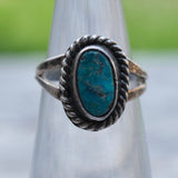 Vintage Sterling Turquoise Roper Ring 3.5