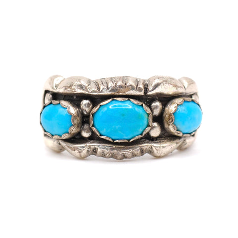 Vintage Sterling 3-Stone Turquoise Ring 10.5