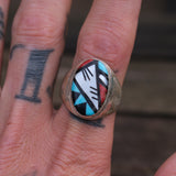 Vintage Sterling Zuni Inlay Ring 11.5