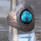 Vintage Sterling Turquoise Stamped Ring 10.25